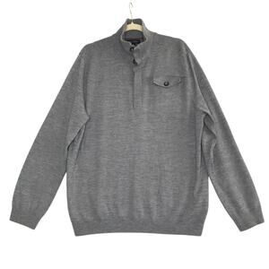 BANANA REPUBLIC Merino Wool Button Mock Sweater Men XL Gray Retro Business Y2K